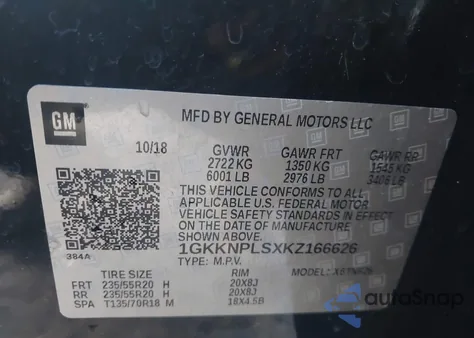 2019 GMC Acadia Denali from USA, damaged, VIN 1GKKNPLSXKZ166626